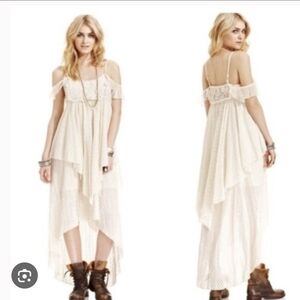 NWOT Free People Cream Off-Shoulder High-Low Dress